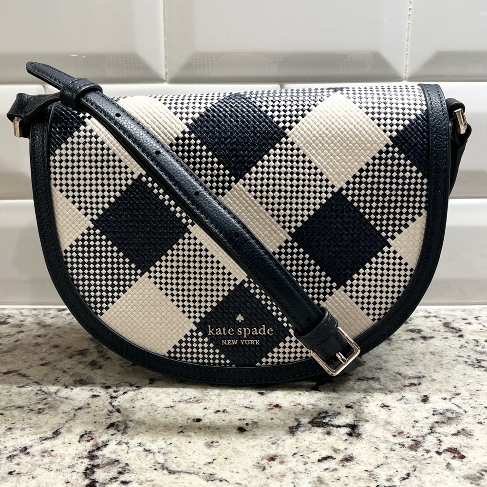 Kate Spade Luna Gingham Cresent Crossbody Bag NWOT